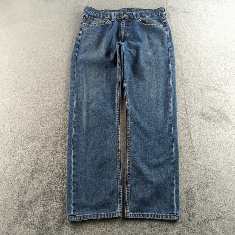 Levis Jeans Mens 35x32 (Fits 34x32) Blue Faded Soft Wash Straight Whiskers Denim